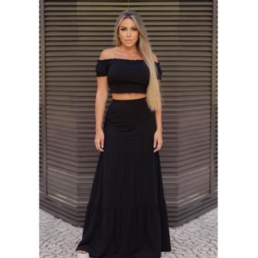 Imagem de Conjunto Saia Longo e Top Ciganinha - luh may, Preto, M