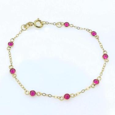Imagem de Pulseira Infantil em Ouro 18k com Pedrinhas Vermelhas Espaçadas - Joia