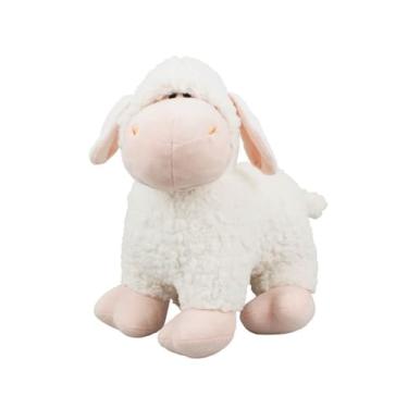 Imagem de Ovelha de Pelúcia Branca, Material Antialérgico, 32x30x22 cm, Enchimento em Fibra de Poliéster Siliconado