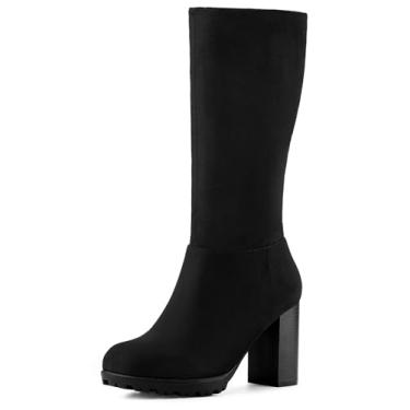 Imagem de Allegra K Botas femininas de cano médio, Preto, 36