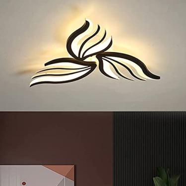 Imagem de Luminária de teto moderna com design de flores regulável em acrílico com controle remoto Lustre de montagem embutida para quarto Sala de estar Sala de jantar Ø68cm Preto