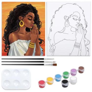 Imagem de Nuberlic Tela pré-desenhada 20 x 25 cm para pintar para adultos Sip and Paint Party Blasian Lady Afro Americans Woman Christams Birthday Gift Painting Kits DIY