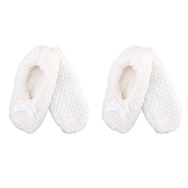 Imagem de BambooMN Meias femininas adultas supermacias e aconchegantes felpudas com forro antiderrapante, Cor 05 branca, 9-10