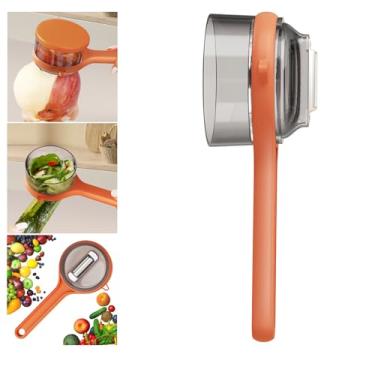 Imagem de Faca de descascar com caixa de armazenamento, descascador de frutas e vegetais com recipiente, descascador multifuncional de aço inoxidável dupla face para cozinha doméstica (A-1 peça laranja)