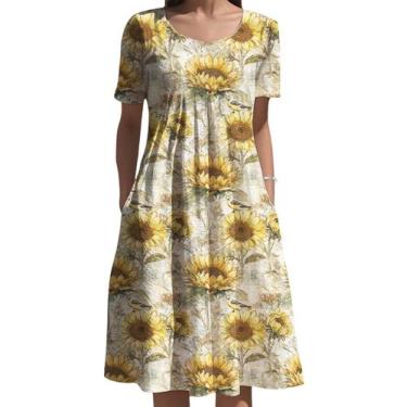 Imagem de Vestido feminino Medlor, boho, estampa floral, manga curta, 2025