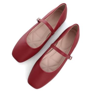 Imagem de Sapatos TN TANGNEST Mary Jane Ballet Flats femininos de couro vermelho