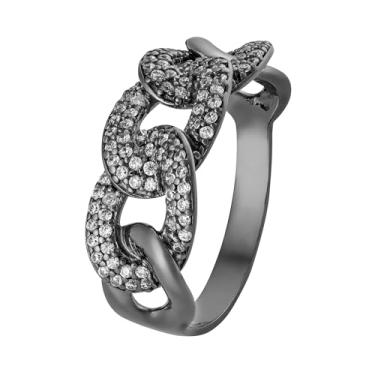 Imagem de Anel de Prata 925 Chain Black Ródio Negro com Zircônias