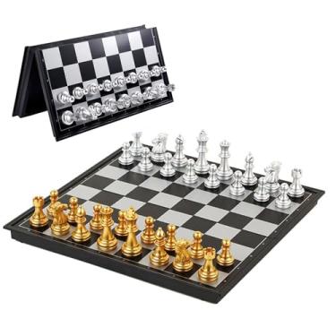 Imagem de PEYNIR Jogo de xadrez internacional com tabuleiro dobrável, jogo de xadrez magnético avançado, 2 jogadores, conjunto de tabuleiro de xadrez para viagem, armazenamento avançado de 32 cm