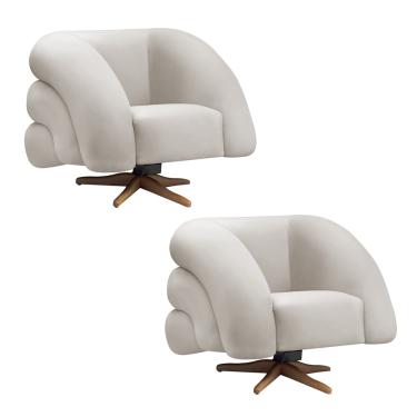 Imagem de Poltrona Giratória Orgânica com Balanço kit 2 Tana Bouclê Cinza Claro E03 - D'Rossi