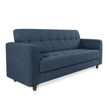 Imagem de Sofá 03 Lugares Arezzo Suede Azul Marinho Pés Chanfrado Tabaco - D'Rossi