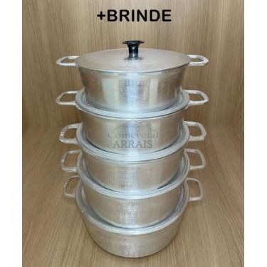 Imagem de Jogo 5 Panelas Alumínio Batido Fundido Grosso Tampa Grossa 16 Ao 24 - 