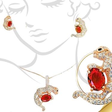 Imagem de Conjunto Colar e Brincos em Ouro 18k com Zircônias Vermelhas Rubi (Luxury Jewelry)