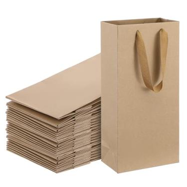 Imagem de AojSup 36 peças, saco duplo de papel de vinho, sacos de garrafa de vinho, sacola de presente reutilizável a granel, sacolas de compras de papel kraft com alças para negócios, compras, varejo, festa