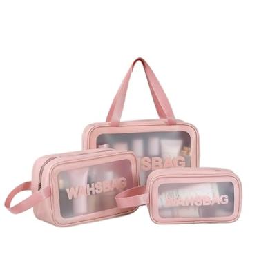Imagem de Necessaire Viagem, Kit 3 Necessaire Maquiagem Transparente Washbag A Prova de Água(Rosa-332)