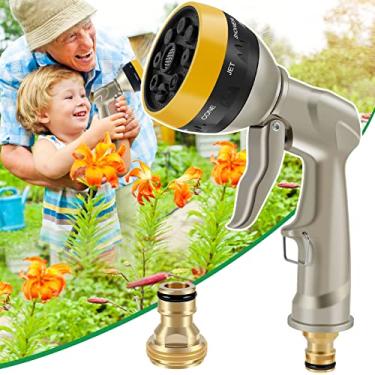 Imagem de QUWUMGD Bico de pulverização de mangueira de jardim pulverizador de tubo de água de metal resistente com 8 padrões ajustáveis Cabeça de pulverização de mangueira de água de alta pressão para irrigação