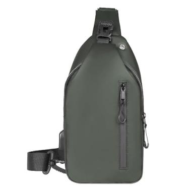 Imagem de VALUEQLO Mochila tiracolo à prova d'água masculina com porta de carregamento USB multiuso para viagem esportiva, Verde, Large, Casual