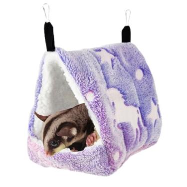 Imagem de Copfeu Rede de algodão para porquinho-da-índia para ratos, ninho de hamster colorido, gaiola de esconderijo quente para animais pequenos, papagaio, furão (roxo, grande)