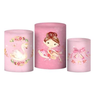 Imagem de Trio Capa Cilindro Decoração Festa 3D Em Tecid Bailarina Ros