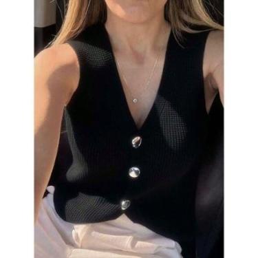 Imagem de Colete regata corte slim botões moda básica tricot modal-Feminino