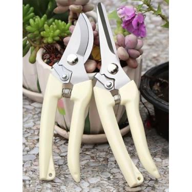 Imagem de Conjunto de tesouras de poda de qualidade profissional – pacote com 2 cortadores de jardim ergonômicos com cabo de borracha antiderrapante, lâminas afiadas de aço inoxidável para jardinagem, floral