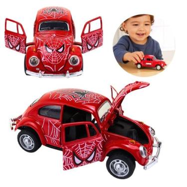 Imagem de Carrinho Fusca Homem-Aranha Metal Fricção com Portas Abertas e Pneus d