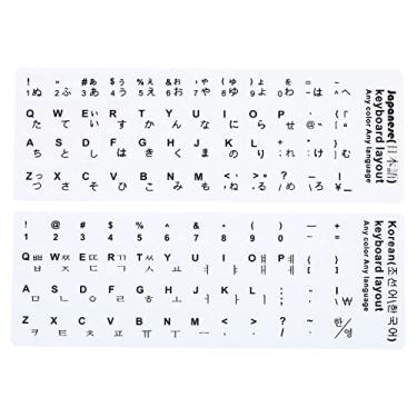Imagem de Adesivos de teclado coreano e japonês, pacote com 2 capas de substituição de teclado universal fosco para notebook, fundo branco, letras pretas