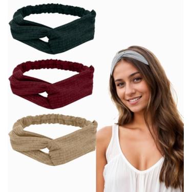 Imagem de Bandanas de cabelo femininas elásticas antiderrapantes turbante liso, 4 peças