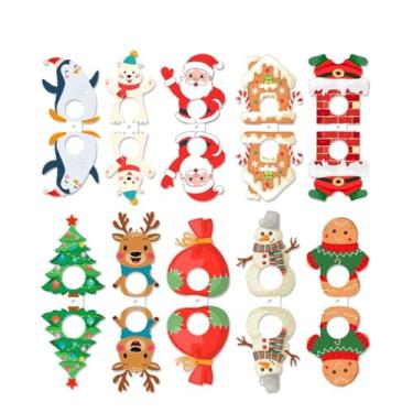 Imagem de 10 peças de cartões de papel de pirulito de Natal com desenhos animados mistos, decorações de embrulho de doces de pão de açúcar para suprimentos de festa