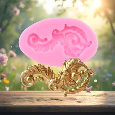 Imagem de Moldes de silicone estilo barroco Curlicues Scroll Lace Fondant Moldes para decoração de bolos, topo de cupcake doce chocolate polímero argila pasta de goma