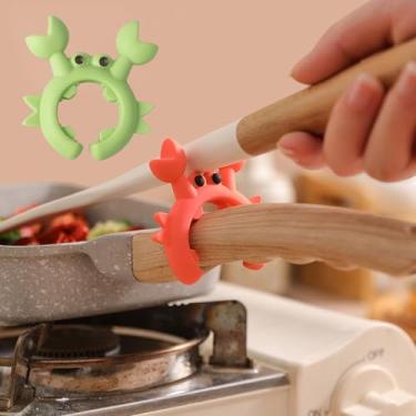 Imagem de 2 peças de descanso de utensílios de cozinha de silicone, braçadeira lateral de panela de caranguejo, suporte de descanso de colher, essenciais de cozinha doméstica para fogão (vermelho + verde)