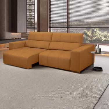 Imagem de Sofá Decorativo Barbosa 3 Lugares Sala de estar 250cm Reclinável e Retrátil Couro Caramelo G88 - Gran Belo