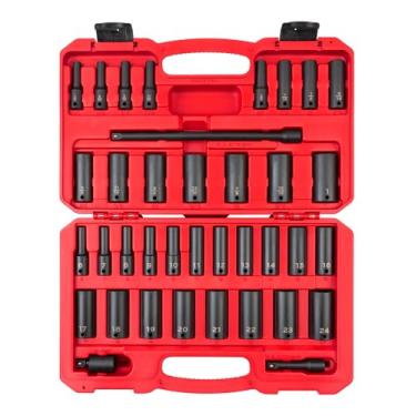 Imagem de TEKTON Conjunto de soquetes de impacto de 6 pontos profundos, 3/8 polegadas, 37 peças (1/4-1 polegada, 6-24 mm) | SID91403