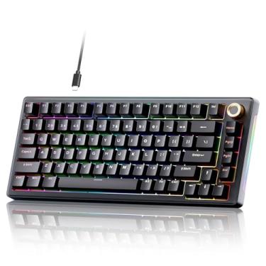 Imagem de Teclado mecânico para jogos TMKB T81E, teclado com 75% de montagem em junta com botão e amortecimento de som de 5 camadas, troca a quente, retroiluminação RGB, 82 teclas para Windows/Mac/Linux - Preto