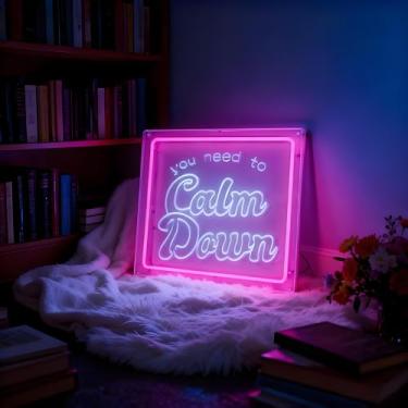 Imagem de Neonawall Neon Sign for Wall Decor Light Up Letters Business Led Sign Music Party Gifts Led Decorative Night Signs Room Decor Party Signs for Bar Music Room Birthday (You Need to Calm Down)