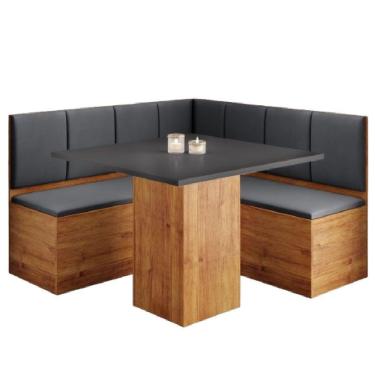 Imagem de Conjunto Sala De Jantar Canto Alemão Com Baú Liebe Com Mesa Lord Veludo Viero Madeirado Cinza