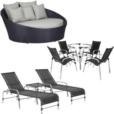 Imagem de Kit 4 Cadeiras E Mesa 2 Espreguiçadeiras 1 Chaise Alumínio Trama - Tra