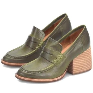 Imagem de MOOMMO Mocassins femininos com plataforma grossa, bico redondo, fechado, sem fecho, mocassins, camurça, bloco de camurça, sapatos Oxford, formal, clássico, salto grosso, vestido, mocassim para