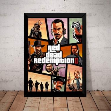Imagem de Generico Quadro Red Dead Redemption 2 Poster Moldurado Vermelho Retrô Sala de Estar Arthur Morgan