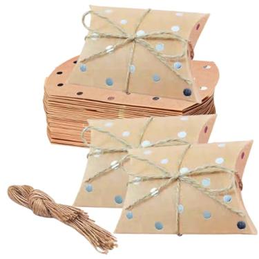 Imagem de ZAJINJABD 40 caixas de presente de travesseiro com janelas, mini caixa de embalagem de papel kraft, caixa de lembrancinha criativa dobrável para padaria, doces, chocolate, joias, exibição de