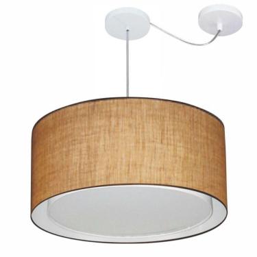 Imagem de Lustre Pendente Cilíndrico Com Desvio De Centro Vivare Md-4316 Cúpula Em Tecido 55x30cm - Bivolt Palha 127/220v