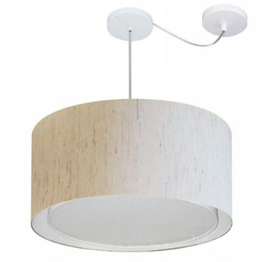 Imagem de Lustre Pendente Cilíndrico Com Desvio De Centro Vivare Md-4316 Cúpula Em Tecido 55x30cm - Bivolt Linho Bege 127/220v