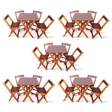 Imagem de Kit De 5 Conjuntos De Mesa Dobrável 70x70 Com 4 Cadeiras Imbuia