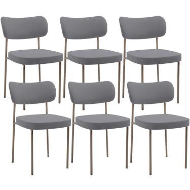 Imagem de Kit 06 Cadeiras Estofadas Para Sala De Jantar Melina Base Arena L02 Suede Cinza - Lyam Decor