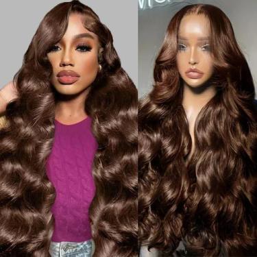 Imagem de Peruca frontal de renda Lukymart Chocolate Brown Human Hair 66cm