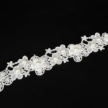 Imagem de 1 jarda flor vintage pérola branca com acabamento em renda apliques florais tecido de renda bordado para costura artesanato casamento vestido de noiva roupas fantasia chapéu decoração (padrão branco 2