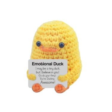 Imagem de Adorável pato cravejado à mão – Acompanhante de apoio emocional positivo de 7,5 cm com cartão motivacional, decoração de mesa divertida para escritório/casa, presente para amigos/colegas/aniversários