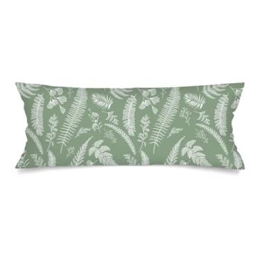 Imagem de GAMSTAS Capas de almofada lombar verde sálvia 35,5 x 91,6 cm, folha botânica, capa de almofada de corpo longo para cama, capa de almofada branca e verde com fecho de envelope, folhas de plantas