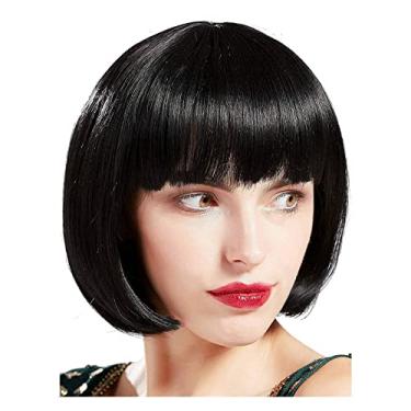 Imagem de Peruca feminina de cabelo Bob liso curto com franja Fibra química fofa 25 cm para a vida diária festa feminina