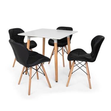 Imagem de Kit Mesa Jantar Eiffel 80x80 Branca + 04 Cadeiras Slim - Preta - Magaz