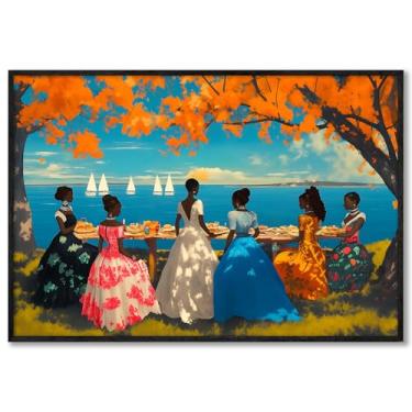 Imagem de Arte de parede abstrata mulher afro-americana impressões de paisagem costeira imagem de senhora pintura abstrata paisagem marítima arte de parede colorida afro-americana estética pôsteres negros arte